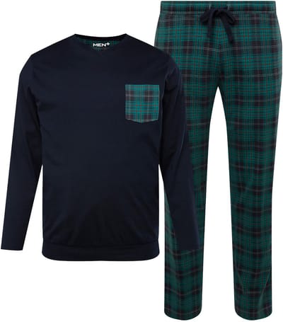 Men Plus - Heren - Pyjama tweedelig Buik-Fit lange mouwen - Navy blauw - Maat 3XL
