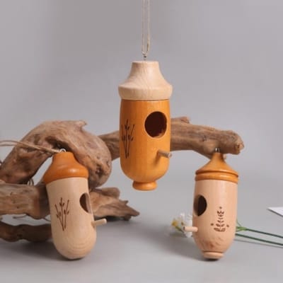 carmdering - Vogelhuisje - Nestkastje - Tuindecoraties - natuurlijk en ademend - Perfecte opening en zitstok voor kolibries - Eenvoudig te hangen, geschikt voor binnen en buiten - Ideaal cadeau voor natuurliefhebbers - Donkerbruin