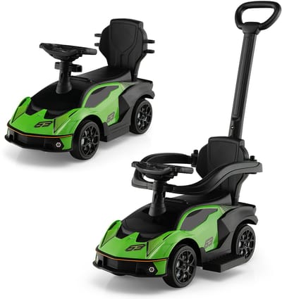 COSTWAY Lamborghini, glijauto met schuifstang en opbergruimte, schuifauto met stuurwiel, claxon en motorgeluid, 3-in-1 glijbaan voor kinderen vanaf 1 jaar (groen)