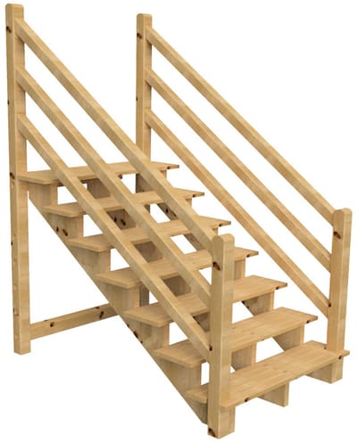 Vrijstaande buitentrap met houten trapleuning Beide zijden - H 7-treden 122cm B 120cm - zonder stootbord