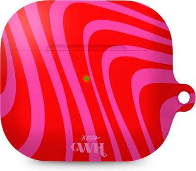 xoxo Wildhearts hoesje geschikt voor AirPods 4 - Berry Much - Ook als telefoonhoesje verkrijgbaar - schokbestendige case - koptelefoonhoesje - Matte afwerking - Beschermhoes met golvende print - golven - Rood - Roze