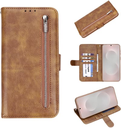 Casemania Hoesje Geschikt voor Samsung Galaxy S26 - Bruin - Luxe Portemonnee Book Case met Rits
