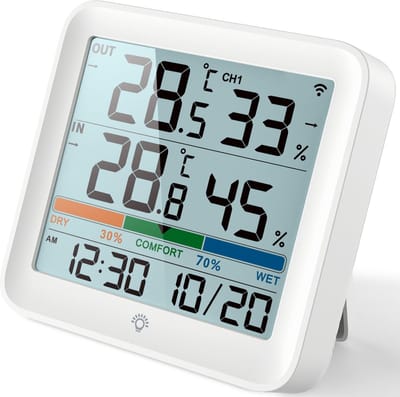Iqonic Draadloos Weerstation - Voor Binnen en Buiten - Op Batterijen - Luchtvochtigheidsmeter - Met Buitensensor - Wit