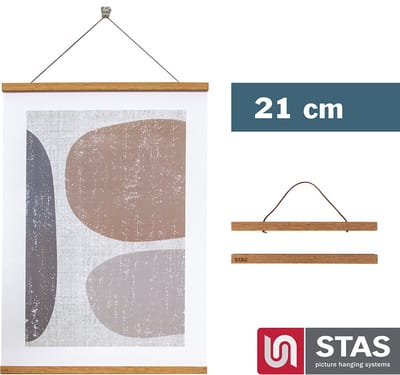 STAS Posterhanger 21 cm - Hout - Teak - Magnetisch poster ophangsysteem - Posterlijst - Posterklem - Posterhouder