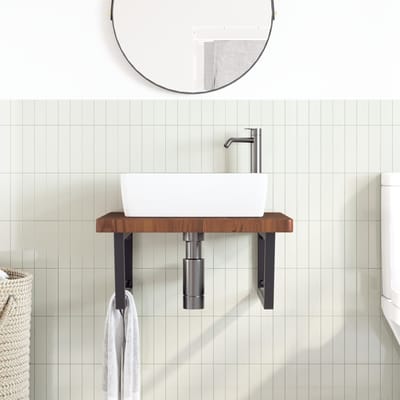 vidaXL - Badkamer - wandschap - staal - en - massief - eikenhout