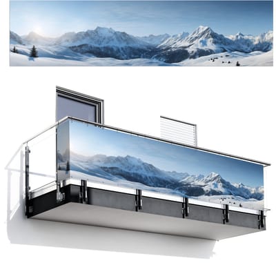 Balkonscherm 500x120 cm - Balkonposter Bergen - Sneeuw - Winter - Balkon scherm decoratie - Balkonschermen - Balkondoek zonnescherm