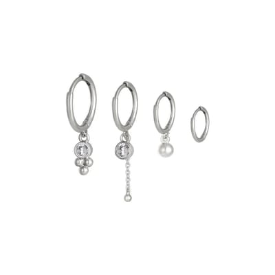 Yehwang | Oorbellen set four in a row | A-Symmetrische | Stainless Steel | Zirkonium Steentje | Zilver Kleurig