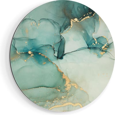 Artaza Dibond Muurcirkel Abstracte Kunst - Blauwe Marmer met Goud - Ø 60 cm - Wandcirkel - Rond Schilderij - Voor Binnen en Buiten