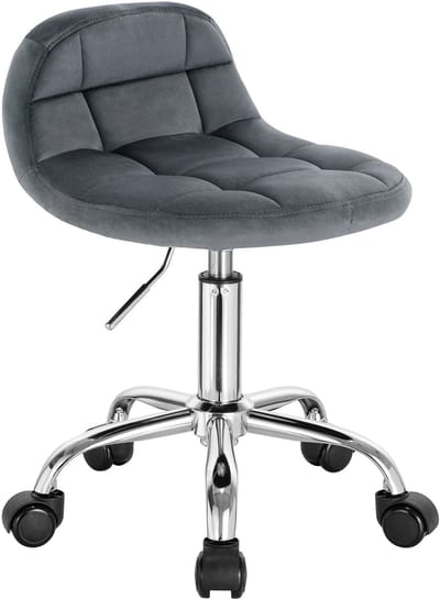 OKWISH Bureaustoel Verstelbaar Met Wieltjes En Draaifunctie - Ergonomische Ondersteuning Voor Thuiswerk En Kaptafel - Fluweel - Donkergrijs