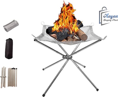 Portable Folding Campfire Stand–Opvouwbare Hittebestendige Vuurstandaard voor Camping & Outdoor–Compact, Herbruikbaar & Stabiel–Opvouwbare Vuurkorf – Vuurschaal voor buiten–Opvouwbaar RVS Rackgaas –RVS Buizen–Reistas– Kampvuurstandaard–36229