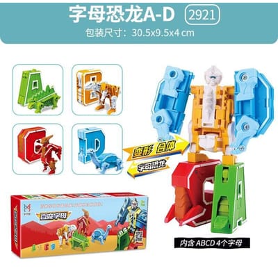 Met Doos Monteren Nummer Robots Transformatie Actiefiguur Auto Dinosaurus Model Vervorming Cijfers Letters Alfabet Speelgoed blue