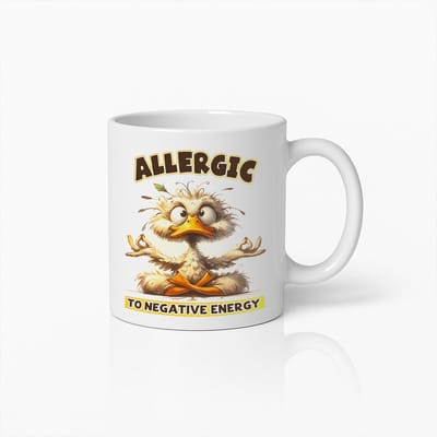 Grappige Mediterende Eend Mok – Allergisch voor Negatieve Energie – Humoristische Koffiebeker Cadeau