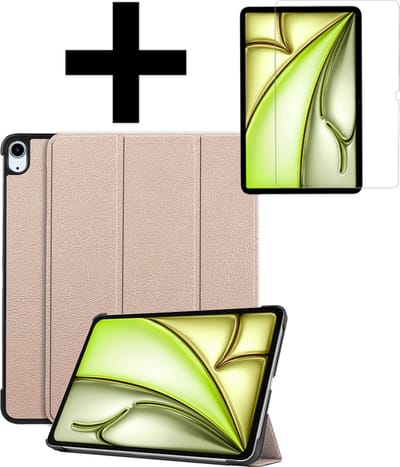 Hoes - Geschikt voor Apple iPad Air (2024/2025/2026) - 11 inch - Met Screenprotector - Trifold Bookcase - Hard Cover - Hardcover Book Case - Tablet Hoesje - Goud