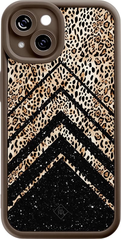 Casimoda® hoesje - Geschikt voor iPhone 15 - Chevron Luipaard - Effen telefoonhoesje met lensbescherming - Siliconen/TPU - Backcover - Zwart