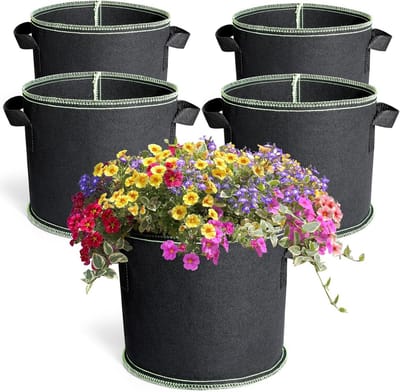 Set van 5 Plantenzakken 11L met Handvatten - Ademend Vlies voor Groenten, Fruit en Bloemen