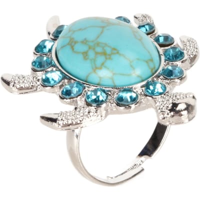 Turquoise Strass Ring Dames Legering Verstelbaar Modieus Schattige Schildpad Vormige Ring Sieraden blue