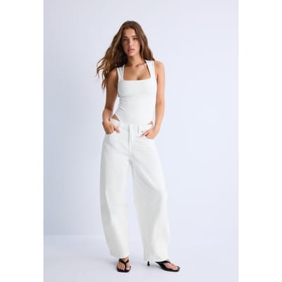 Stradivarius Body polyamide vierkante halslijn  Ecru XS