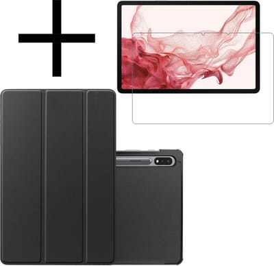Hoes - Geschikt voor Samsung Galaxy Tab S8 - Met Screenprotector - Trifold Bookcase - Hard Cover - Hardcover Book Case - Tablet Hoesje - Zwart