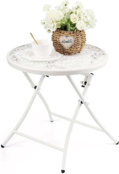Buiten Vouwtafel van Metaal voor Tuin en Balkon - Roestvrij, Klein en Rond met Bloemmotieven voor Buitengebruik