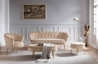 Poef Chanelle Beige - Velours - Breedte 99 cm - Diepte 44 cm - Hoogte 40 cm