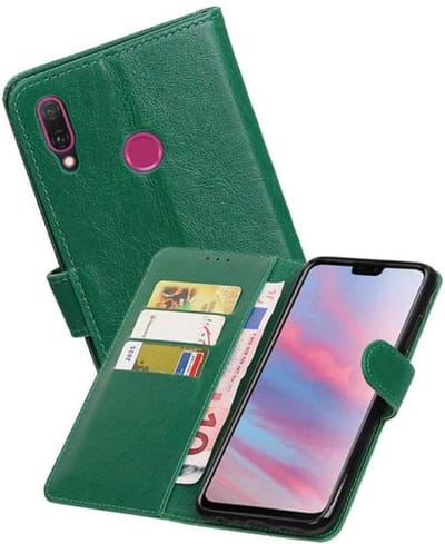 Zakelijke Book Case Telefoonhoesje Geschikt voor de Huawei Y9 2019 - Portemonnee Hoesje - Pasjeshouder Wallet Case - Groen