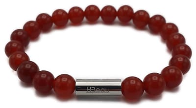 H-Beau - Handgemaakte Armband van Edelstenen - Natuurstenen - Carneool Kralen - RVS Kraal - 8mm - lengte 18cm - Gepolijst - Rood - Oranje - Dames - Unisex - Sterrenbeeld - Horoscoop - Ram - Kreeft - Leeuw - Maagd