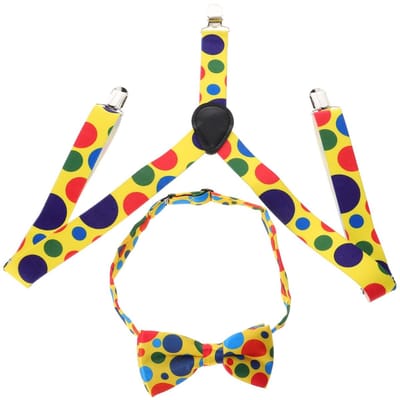 Dailygoods- Clownskostuum Kinderen - Inclusief Vlinderdas/Riem - Kleurrijke Stippen - Feestkostuum voor Carnaval - Verjaardagsfeesten - Duurzame Kwaliteit