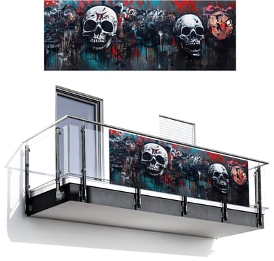 Balkonscherm 300x110 cm - Balkonposter Schedels - Graffiti - Abstract - Balkon scherm decoratie - Balkonschermen - Balkondoek zonnescherm