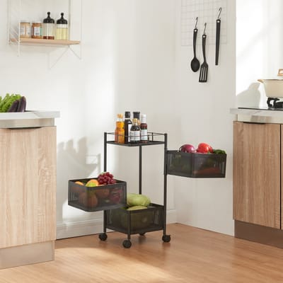 Keukentrolley Sunndal met 3 manden 64,5x27x27 cm zwart