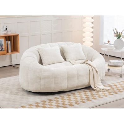 2-zits chenille poefbank – met twee comfortabele kussens – poeffauteuil met hoge rugleuning – ultra duurzaam en comfortabel