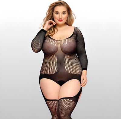 Plus Size Visnet Bodystocking Met Open Kruis - Zwart - Sexy Lingerie - One Size L-XXL (40-44) | LS014