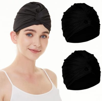 Zwart 2-delige Zwemcap Set voor Vrouwen met Oorbescherming, Antislip en Elastisch Ontwerp voor Lang en Kort Haar, Ideaal voor Zomerzwemmen