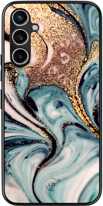 Leuke Telefoonhoesjes - Hoesje geschikt voor Samsung Galaxy A54 - Marmer blauw goud - Backcover zwart - Marmer - Blauw, Goud