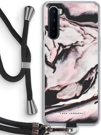 Case Company® - Hoesje met koord geschikt voor OnePlus Nord hoesje met Koord - Roze stroom - Telefoonhoesje met Zwart Koord - Bescherming aan alle Kanten en Over de Schermrand