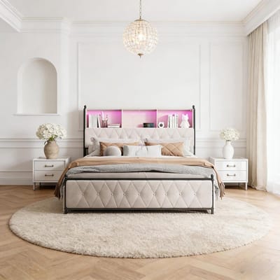 Gestoffeerd Tweepersoonsbed 140x200 cm met Opbergruimte en Lattenbodem