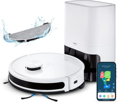 MEDION robotstofzuiger met zuigstation en dweilfunctie X20 SW+ (lasernavigatie, krachtige 3000Pa zuigkracht, 2in1 robotstofzuiger, nauwkeurig in kaart brengen, Go & No Go zones, meerdere vloeren)