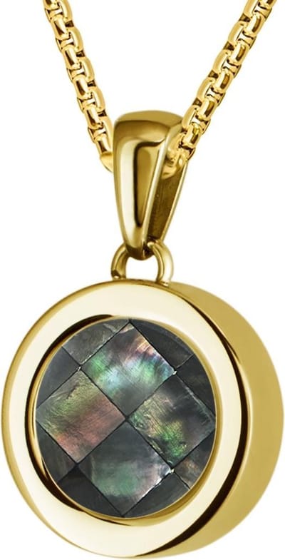 Quiges 12mm Mini Munt Hanger Verguld RVS Schroefsysteem Glans met Schelp Grijze Blokjes Munt en Box Ketting Ankerketting 45cm