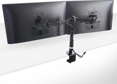 Monitor Arm voor 2 Schermen - Bureausteun met Klem - 10 t/m 32 inch - VESA 75x75 & 100x100 - 360° Kantelbaar - 90° Draaibaar - 2x 8kg Draagkracht - Incl. Kabelbinders