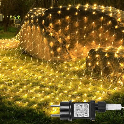 MUPOO Netverlichting Buiten Lichtnet IP44-lichtslinger Lichtnetten Geel Licht -Net Lichtgordijn 2x3M 200LEDs - Geheugen- 8 modi-Boomverlichting -Kerstverlichting