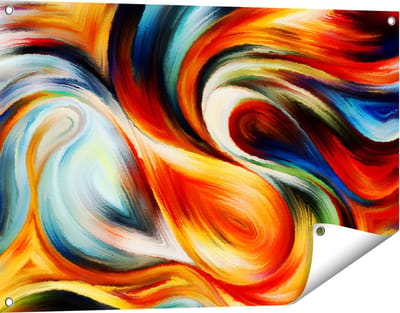 Gards Tuinposter Abstracte Kunst van Kleurrijke Verf - 90x60 cm - Tuindoek - Tuindecoratie - Wanddecoratie buiten - Tuinschilderij