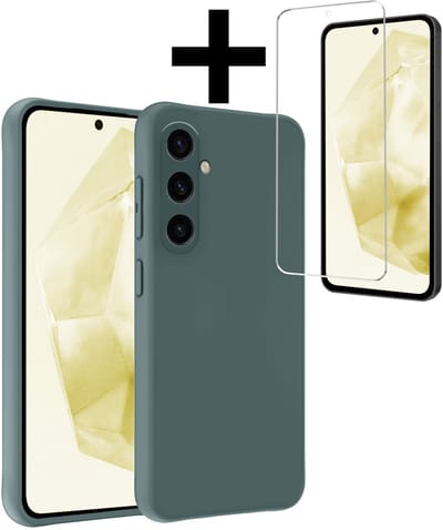 Hoesje - Met Screenprotector - Geschikt voor Samsung Galaxy A36 - Sterk & Shockproof - Back Cover - Siliconen Case - Telefoon Hoes - Telefoonhoesjes - Donkergroen