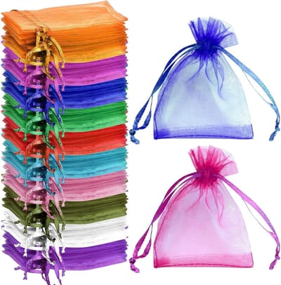 Organzazakjes, sieradenzakjes, 7 x 9 cm, cadeauzakjes voor festivals, feesten, bruiloften en dagelijkse plaatsing van sieraden, cosmetica, snoep, 100 stuks (kleurenmix)