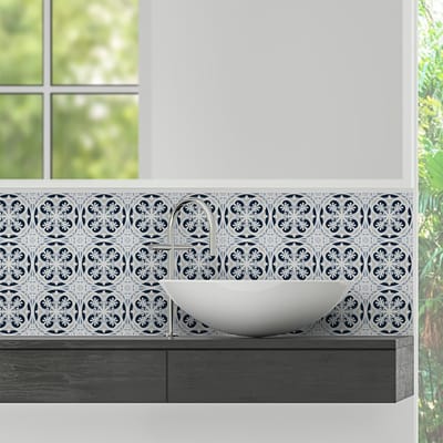 Zelfklevende tegelmuurstickers voor keuken en badkamer - 9 cementtegelstickers, Azulejos Giselda-design - 9 stickers, 10x10 cm