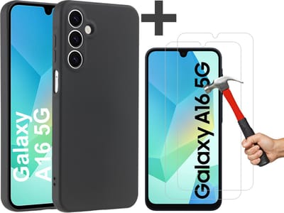 Hoesje geschikt voor Samsung Galaxy A16 (5G/4G) hoesje zacht siliconen met 2 Stuks gehard glas Screenprotectors- Arara backcover - Zwart