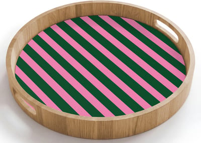 Dienblad rond 40x40 cm - Schootdienblad hout - Verticale strepen - Groen - Roze - Borrelplank rechthoek - Plateau houten dienbladen