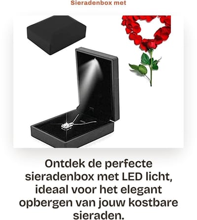 Dailygoods - Sieradenbox met LED Licht - Opbergdoos voor Kettingen Armbanden Ringen - Perfect voor Verloving en Cadeaus - Pendant - Geschikt voor Vrou...