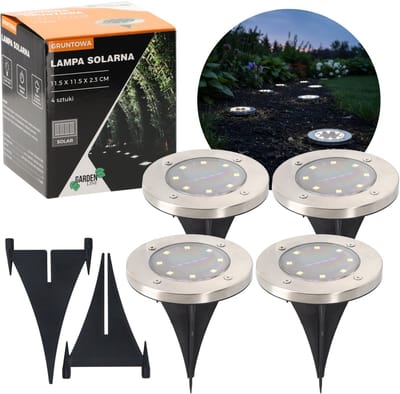 Set – 4-delige set grondlampen op zonne-energie, zilveren tuinlampen, vorm van een schijf