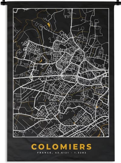 Wandkleed - Wanddoek - Plattegrond - Kaart - Colomiers - Frankrijk - Stadskaart - 120x180 cm - Wandtapijt