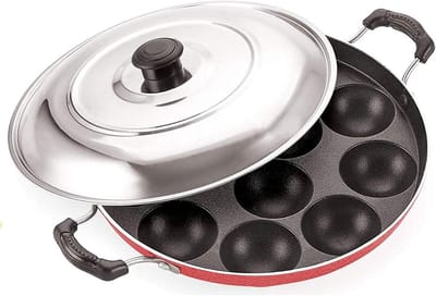 Appam pan - Paniyaram pan - Kleine pannenkoekjes maken - 12 holtes anti-aanbak - 12 holtes - Rood