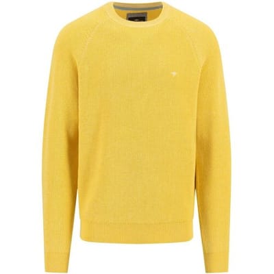 Fynch-Hatton Trui Crew Neck Uni Color Cotton Vivid Yellow / male